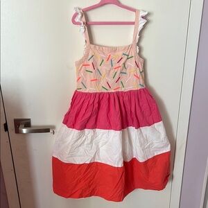 Mini Boden Pink and Cream Tiered Sundress Sleeveless- with pockets